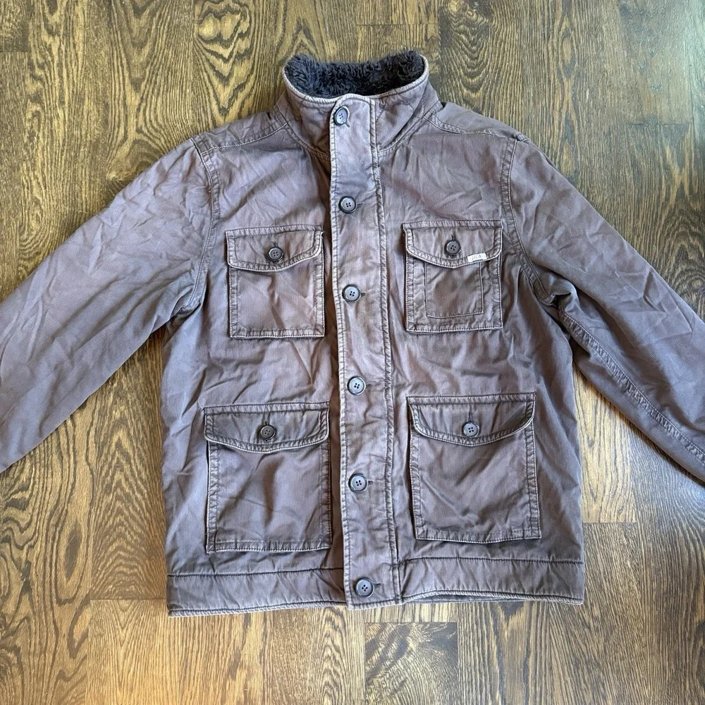 VTG Kirra Mens Sherpa Lined Corduroy Barn Jacket Brown XL Heavyweight Coat Y2K